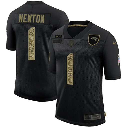 New England Patriots #1 Cam Newton Men's Nike 2020 Salute To Service Camo Limited NFL Jersey Black
