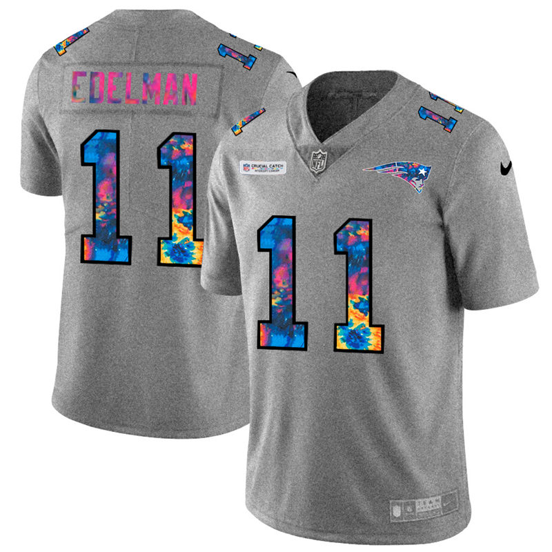 New England Patriots #11 Julian Edelman Men's Nike Multi-Color 2020 NFL Crucial Catch NFL Jersey Greyheather
