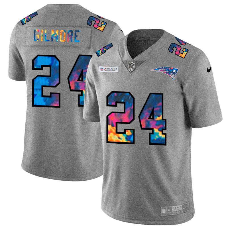 New England Patriots #24 Stephon Gilmore Men's Nike Multi-Color 2020 NFL Crucial Catch NFL Jersey Greyheather