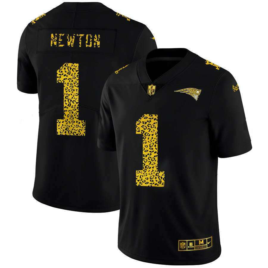 New England Patriots #1 Cam Newton Men's Nike Leopard Print Fashion Vapor Limited NFL Jersey Black