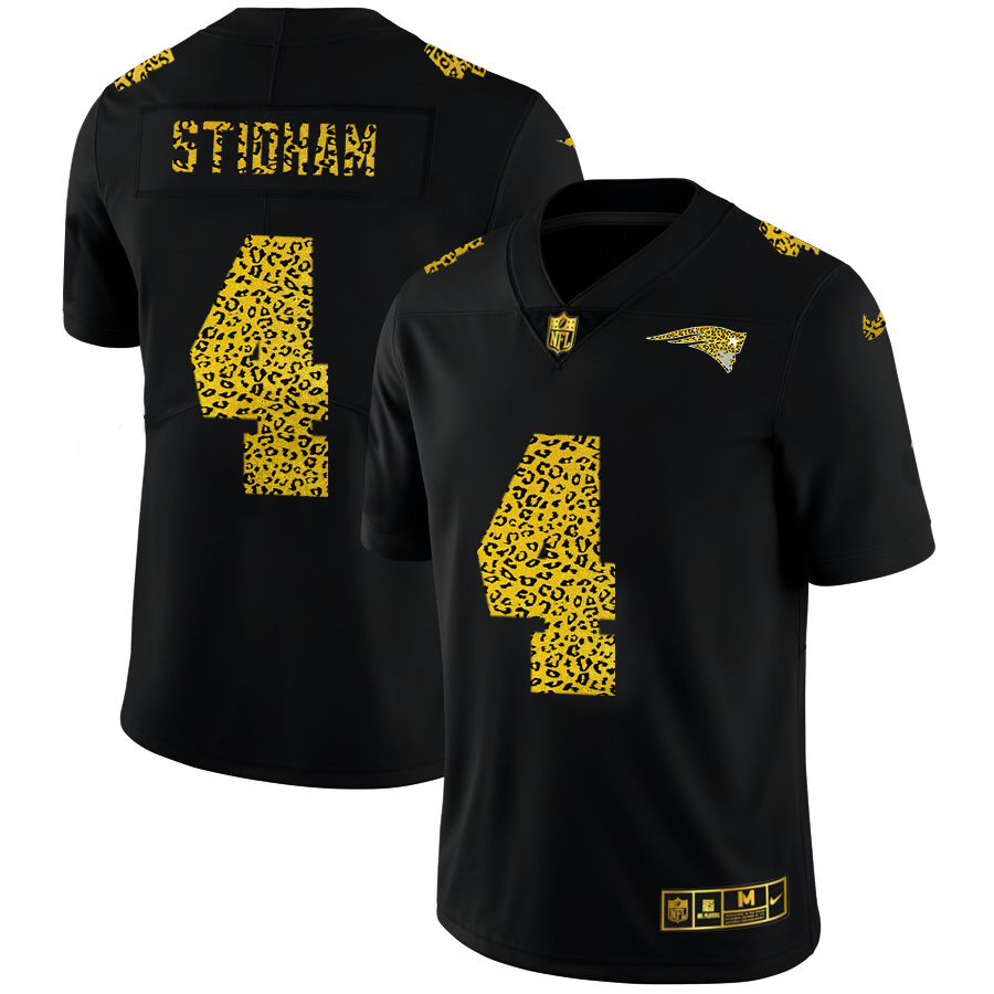 New England Patriots #4 Jarrett Stidham Men's Nike Leopard Print Fashion Vapor Limited NFL Jersey Black