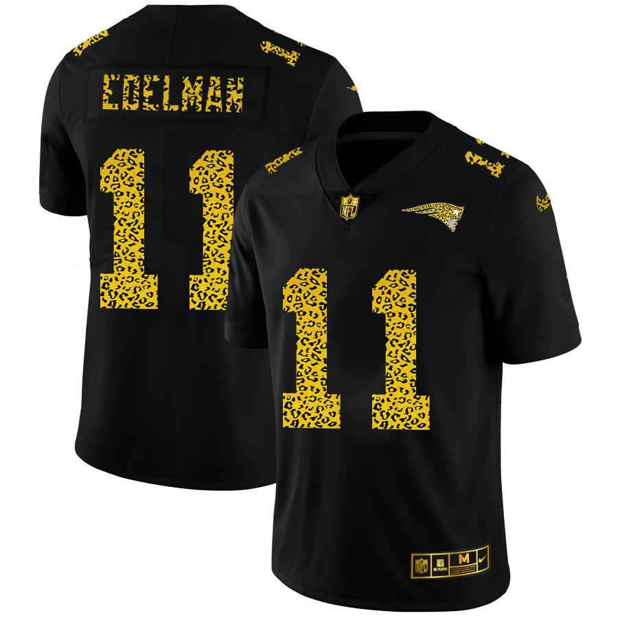 New England Patriots #11 Julian Edelman Men's Nike Leopard Print Fashion Vapor Limited NFL Jersey Black