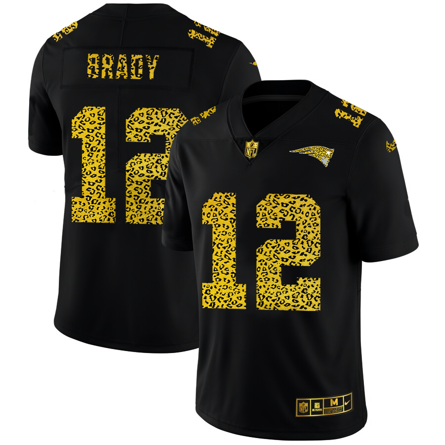 New England Patriots #12 Tom Brady Men's Nike Leopard Print Fashion Vapor Limited NFL Jersey Black