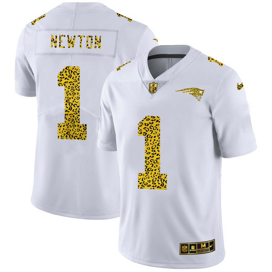New England Patriots #1 Cam Newton Men's Nike Flocked Leopard Print Vapor Limited NFL Jersey White