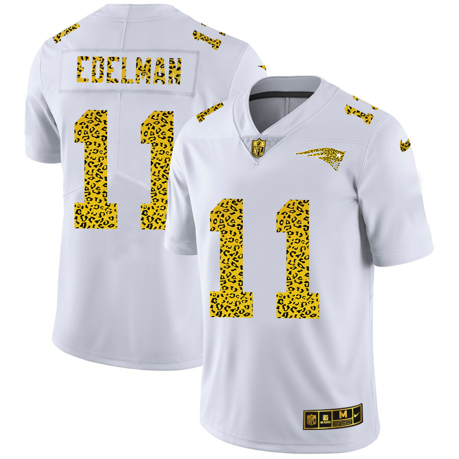 New England Patriots #11 Julian Edelman Men's Nike Flocked Leopard Print Vapor Limited NFL Jersey White