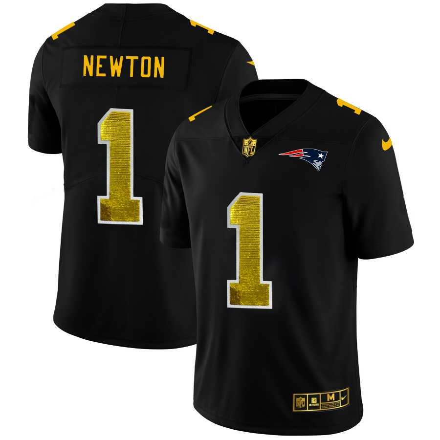 New England Patriots #1 Cam Newton Men's Black Nike Golden Sequin Vapor Limited NFL Jersey
