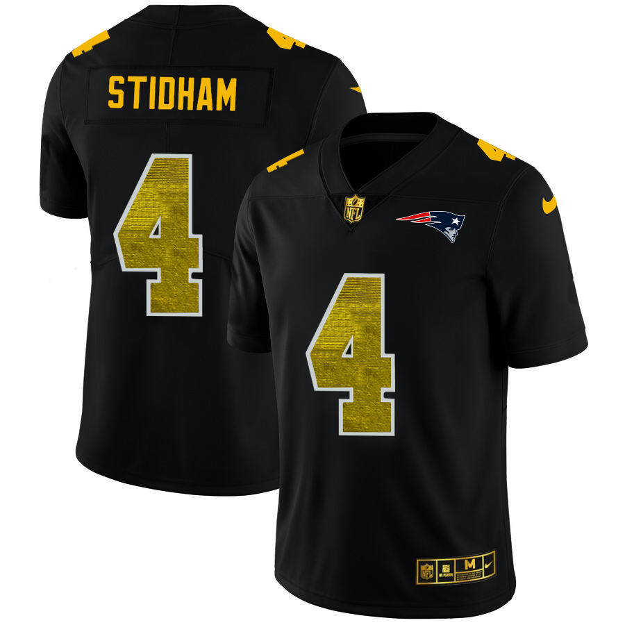 New England Patriots #4 Jarrett Stidham Men's Black Nike Golden Sequin Vapor Limited NFL Jersey