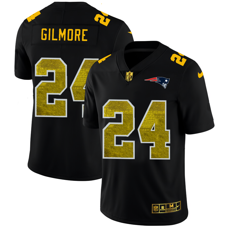 New England Patriots #24 Stephon Gilmore Men's Black Nike Golden Sequin Vapor Limited NFL Jersey