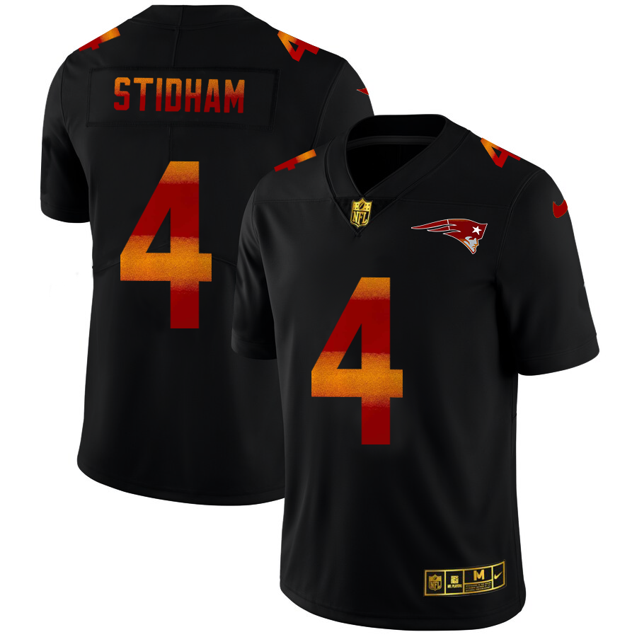 New England Patriots #4 Jarrett Stidham Men's Black Nike Red Orange Stripe Vapor Limited NFL Jersey