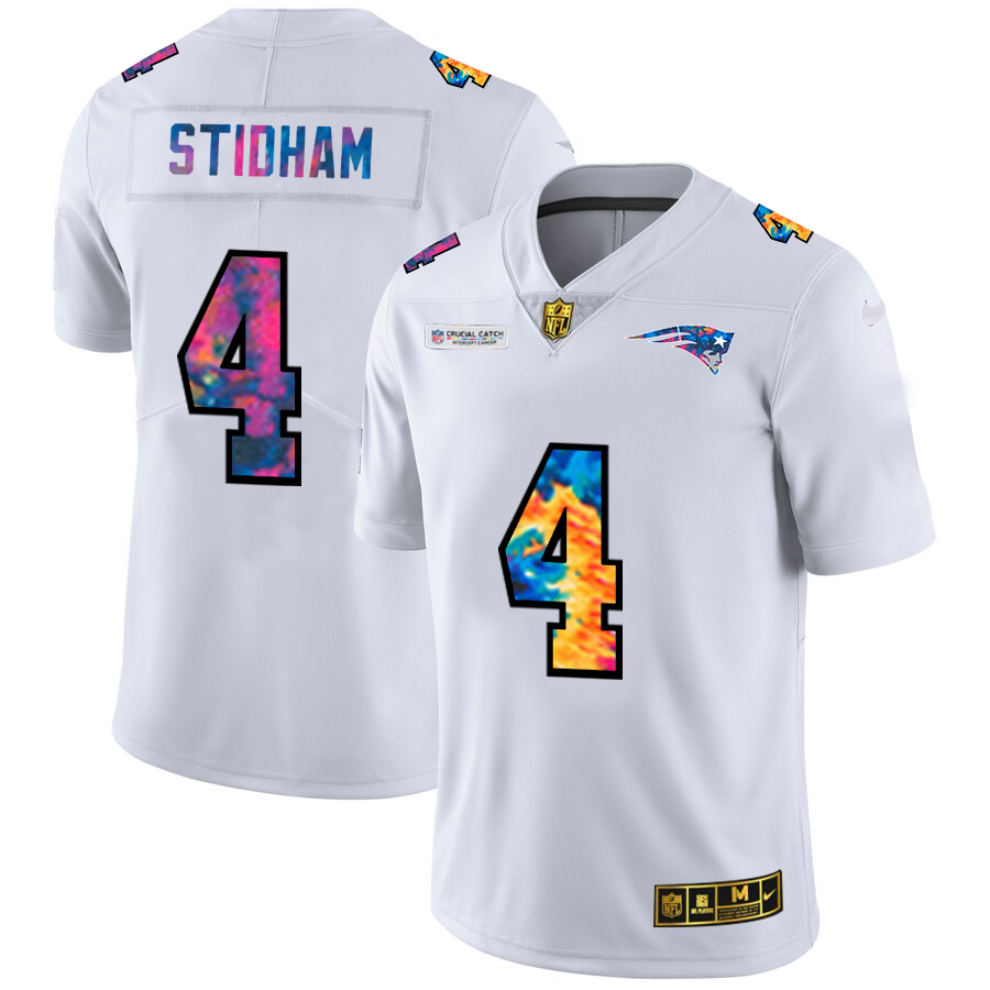 New England Patriots #4 Jarrett Stidham Men's White Nike Multi-Color 2020 NFL Crucial Catch Limited NFL Jersey
