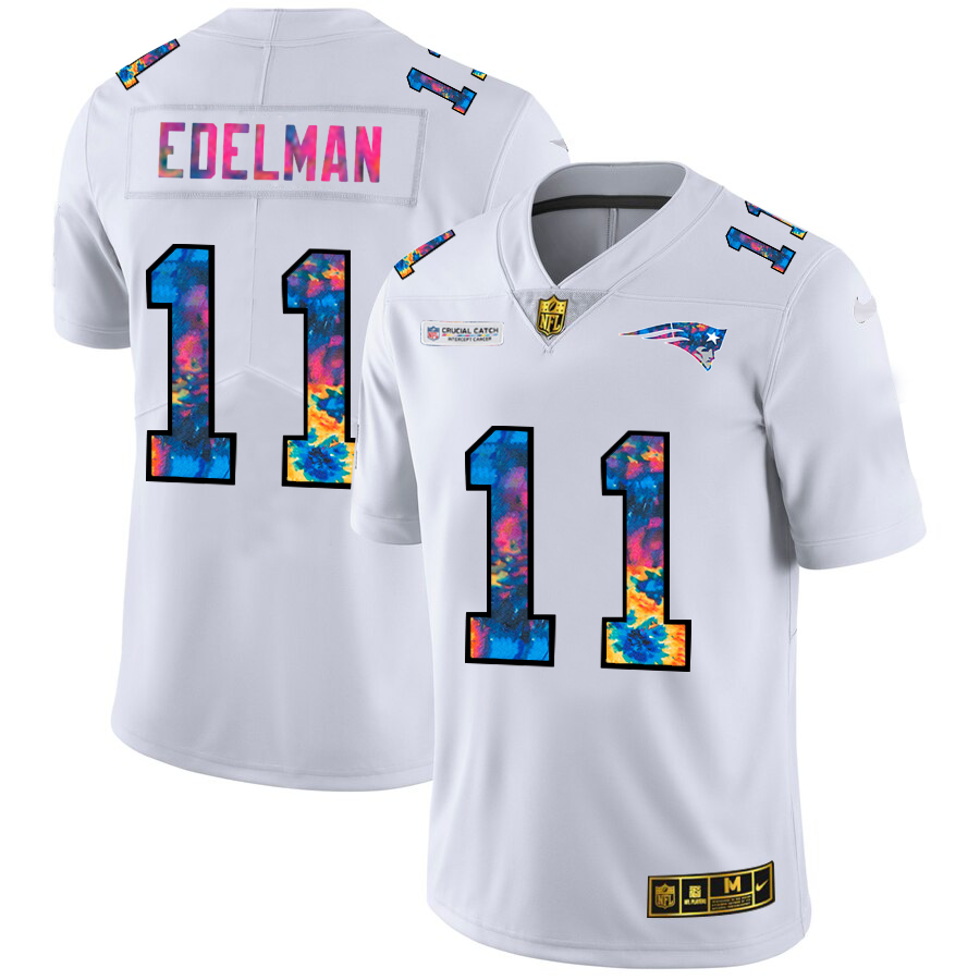 New England Patriots #11 Julian Edelman Men's White Nike Multi-Color 2020 NFL Crucial Catch Limited NFL Jersey