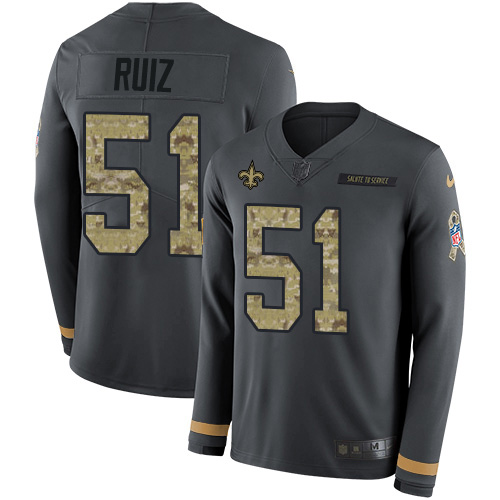 Nike Saints #51 Cesar Ruiz Anthracite Salute to Service Men's Stitched NFL Limited Therma Long Sleeve Jersey Nike Saints #51 Cesar Ruiz Anthracite Salute to Service Men's Stitched NFL Limited Therma Long Sleeve Jersey