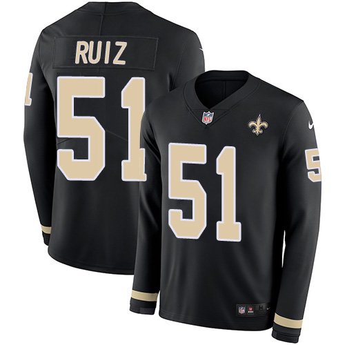 Nike Saints #51 Cesar Ruiz Black Team Color Men's Stitched NFL Limited Therma Long Sleeve Jersey