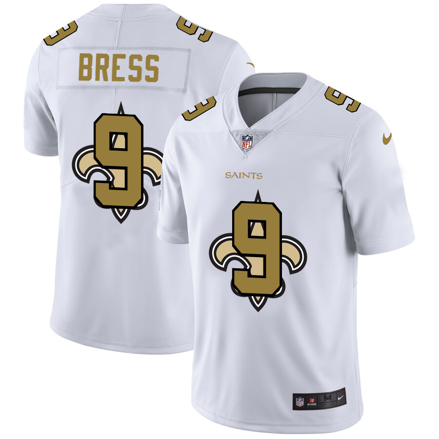 New Orleans Saints #9 Drew Brees White Men's Nike Team Logo Dual Overlap Limited NFL Jersey