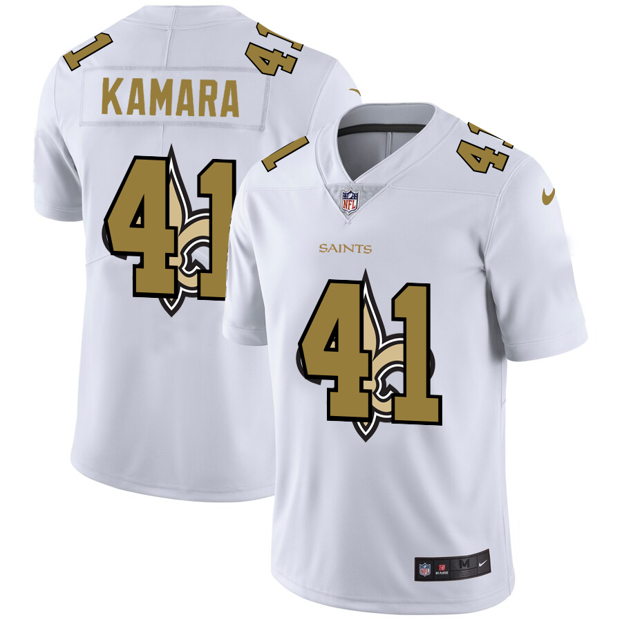 New Orleans Saints #41 Alvin Kamara White Men's Nike Team Logo Dual Overlap Limited NFL Jersey