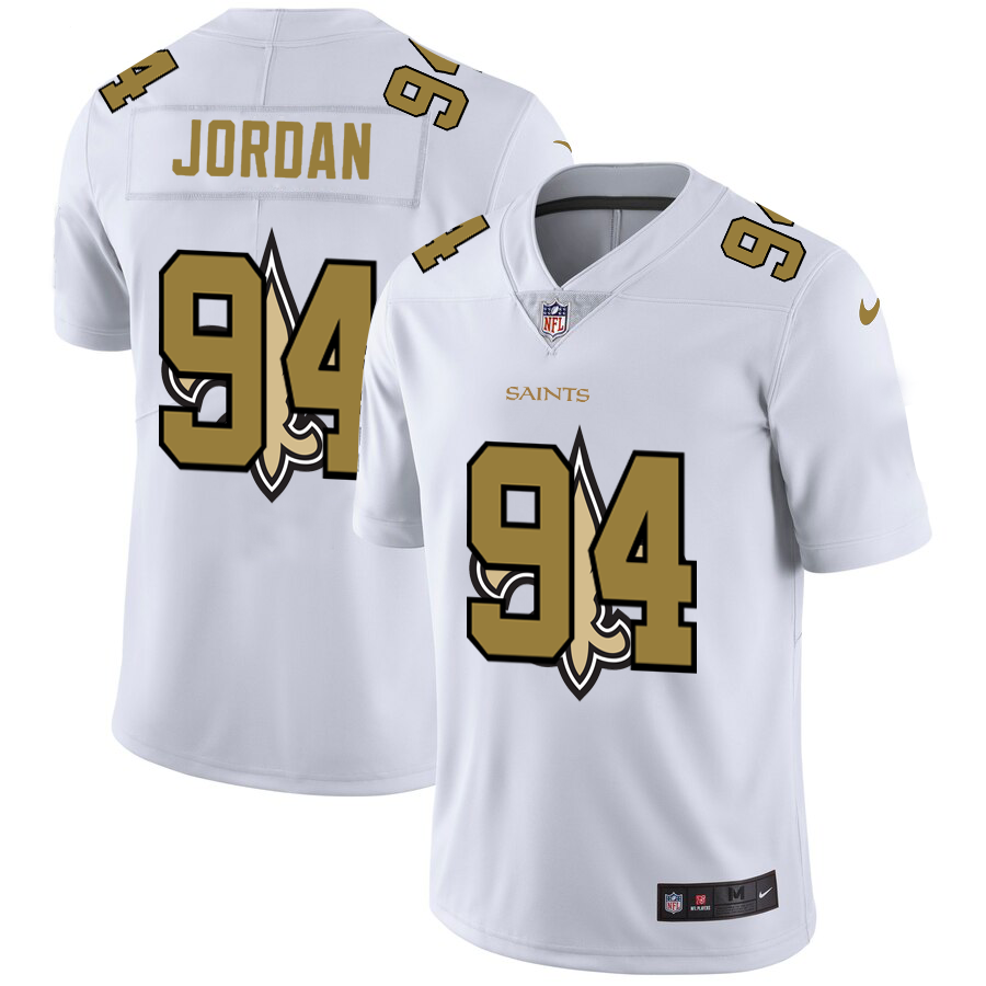 New Orleans Saints #94 Cameron Jordan White Men's Nike Team Logo Dual Overlap Limited NFL Jersey