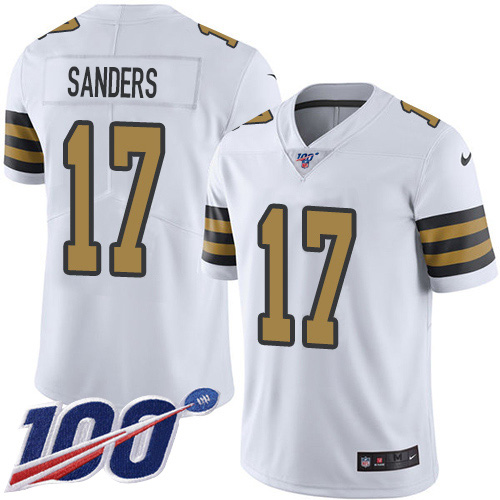 Nike Saints #17 Emmanuel Sanders White Men's Stitched NFL Limited Rush 100th Season Jersey