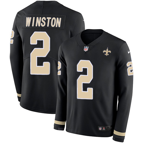 Nike Saints #2 Jameis Winston Black Team Color Men's Stitched NFL Limited Therma Long Sleeve Jersey