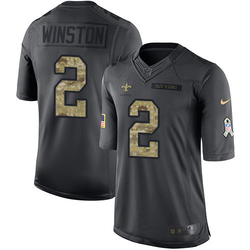 Nike Saints #2 Jameis Winston Black Men's Stitched NFL Limited 2016 Salute to Service Jersey