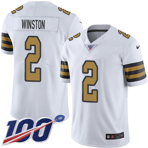 Nike Saints #2 Jameis Winston White Men's Stitched NFL Limited Rush 100th Season Jersey