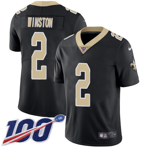 Nike Saints #2 Jameis Winston Black Team Color Men's Stitched NFL 100th Season Vapor Untouchable Limited Jersey