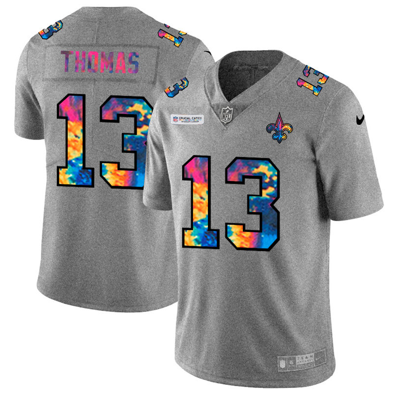 New Orleans Saints #13 Michael Thomas Men's Nike Multi-Color 2020 NFL Crucial Catch NFL Jersey Greyheather