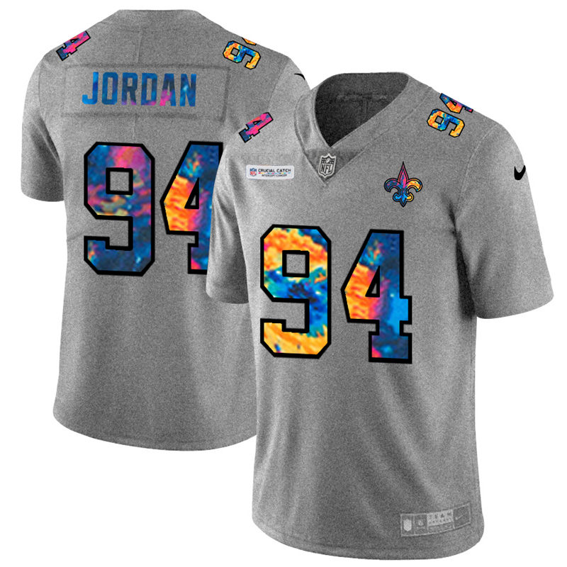 New Orleans Saints #94 Cameron Jordan Men's Nike Multi-Color 2020 NFL Crucial Catch NFL Jersey Greyheather