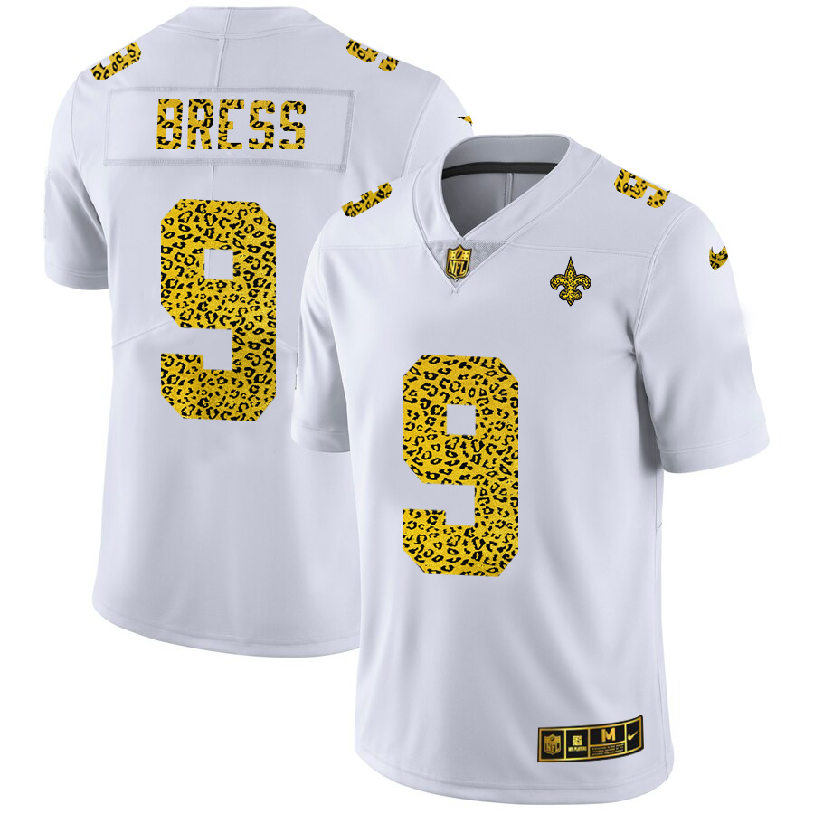 New Orleans Saints #9 Drew Brees Men's Nike Flocked Leopard Print Vapor Limited NFL Jersey White