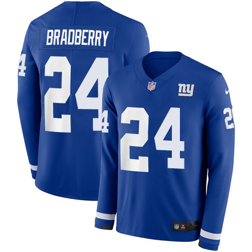 Nike Giants #24 James Bradberry Royal Blue Team Color Men's Stitched NFL Limited Therma Long Sleeve Jersey