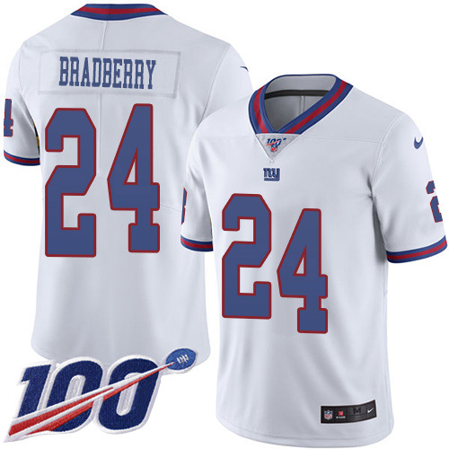 Nike Giants #24 James Bradberry White Men's Stitched NFL Limited Rush 100th Season Jersey Nike Giants #24 James Bradberry White Men's Stitched NFL Limited Rush 100th Season Jersey