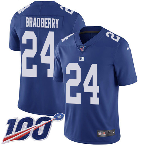 Nike Giants #24 James Bradberry Royal Blue Team Color Men's Stitched NFL 100th Season Vapor Untouchable Limited Jersey
