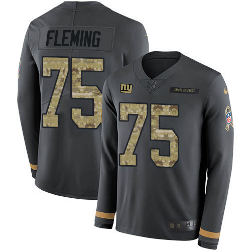 Nike Giants #75 Cameron Fleming Anthracite Salute to Service Men's Stitched NFL Limited Therma Long Sleeve Jersey
