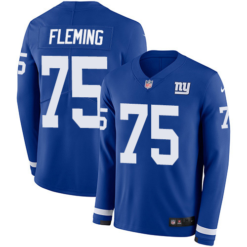 Nike Giants #75 Cameron Fleming Royal Blue Team Color Men's Stitched NFL Limited Therma Long Sleeve Jersey