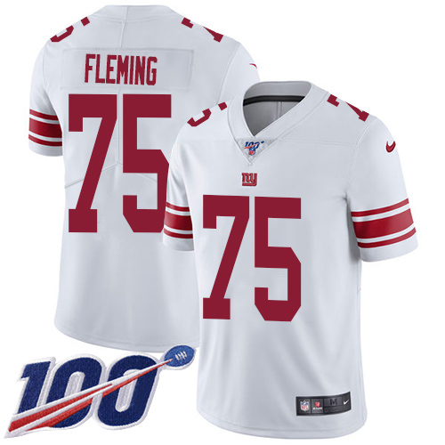 Nike Giants #75 Cameron Fleming White Men's Stitched NFL 100th Season Vapor Untouchable Limited Jersey