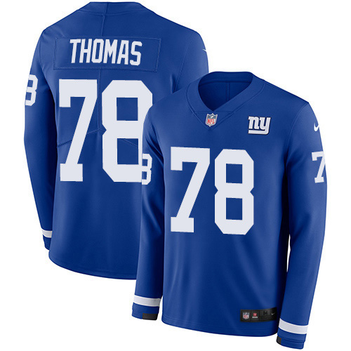 Nike Giants #78 Andrew Thomas Royal Blue Team Color Men's Stitched NFL Limited Therma Long Sleeve Jersey