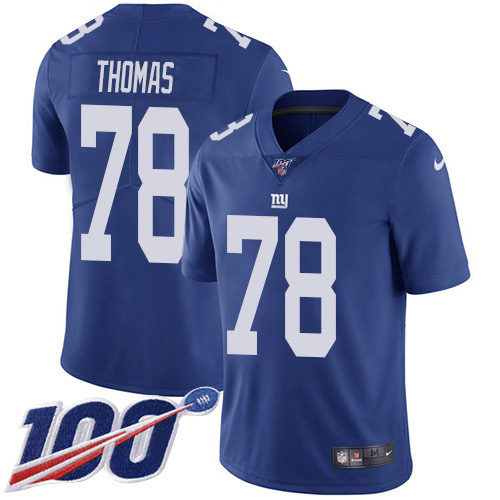 Nike Giants #78 Andrew Thomas Royal Blue Team Color Men's Stitched NFL 100th Season Vapor Untouchable Limited Jersey