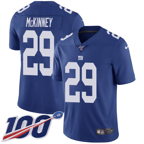 Nike Giants #29 Xavier McKinney Royal Blue Team Color Men's Stitched NFL 100th Season Vapor Untouchable Limited Jersey