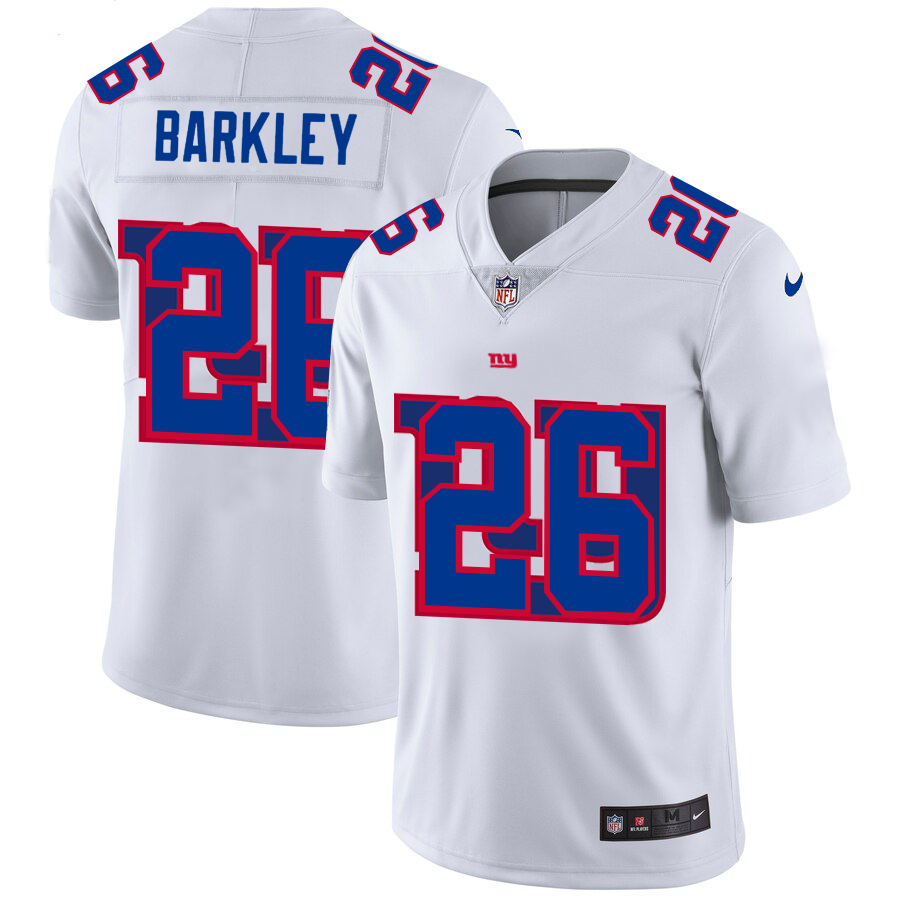 New York Giants #26 Saquon Barkley White Men's Nike Team Logo Dual Overlap Limited NFL Jersey