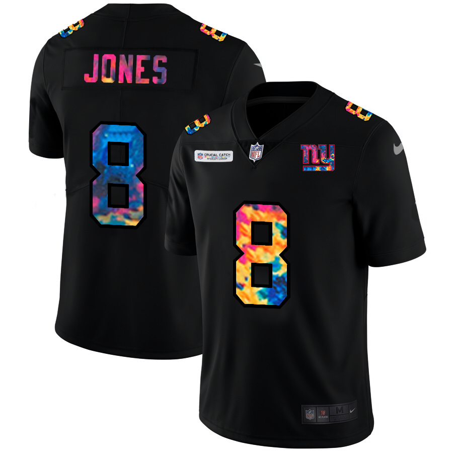 New York Giants #8 Daniel Jones Men's Nike Multi-Color Black 2020 NFL Crucial Catch Vapor Untouchable Limited Jersey