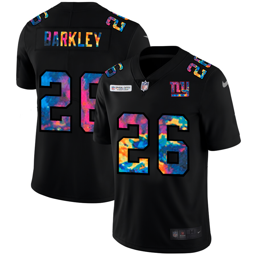 New York Giants #26 Saquon Barkley Men's Nike Multi-Color Black 2020 NFL Crucial Catch Vapor Untouchable Limited Jersey