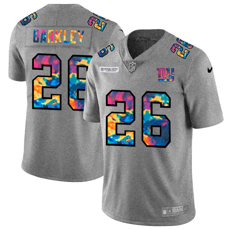New York Giants #26 Saquon Barkley Men's Nike Multi-Color 2020 NFL Crucial Catch NFL Jersey Greyheather