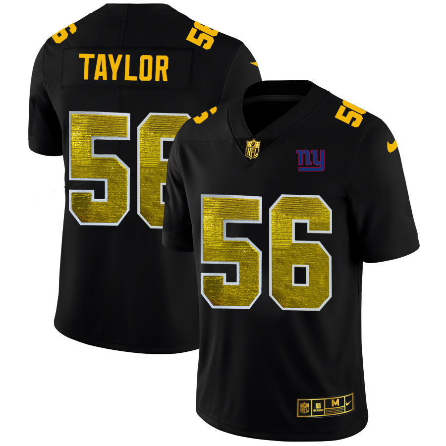 New York Giants #56 Lawrence Taylor Men's Black Nike Golden Sequin Vapor Limited NFL Jersey