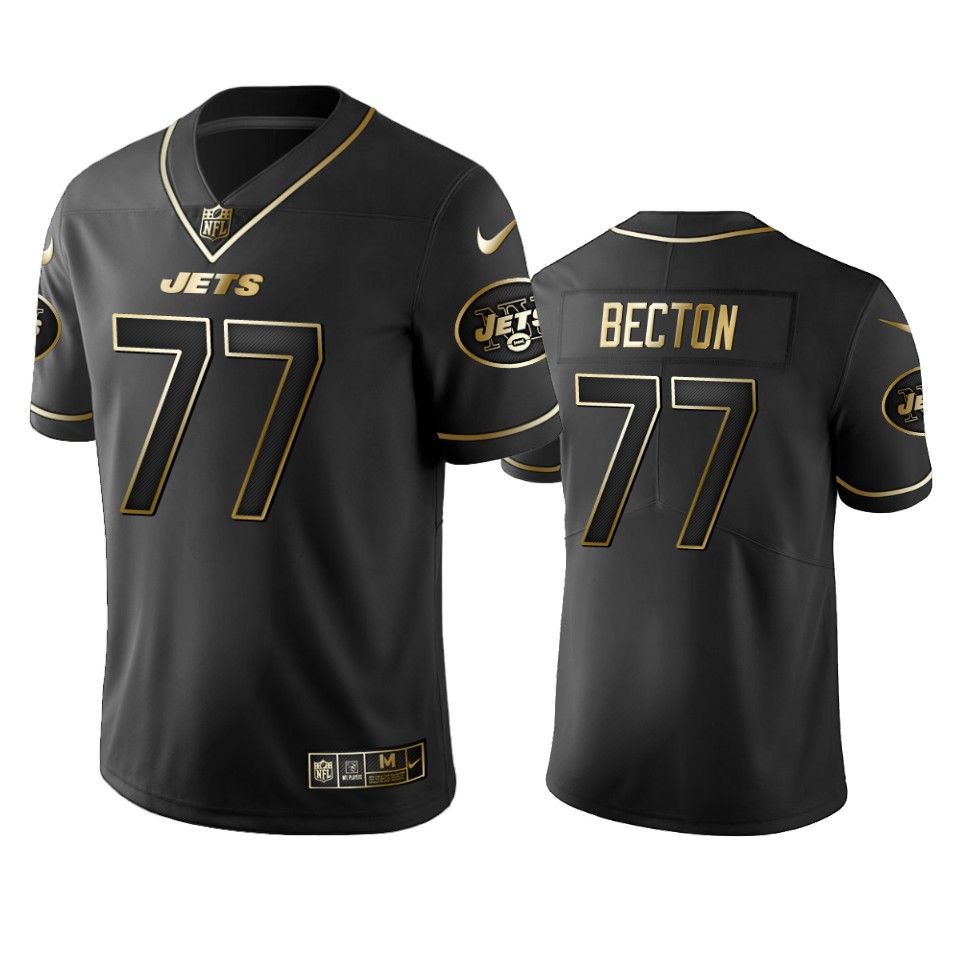 New York Jets #77 Mekhi Becton Men's Nike Black Golden Edition Vapor Limited Jersey