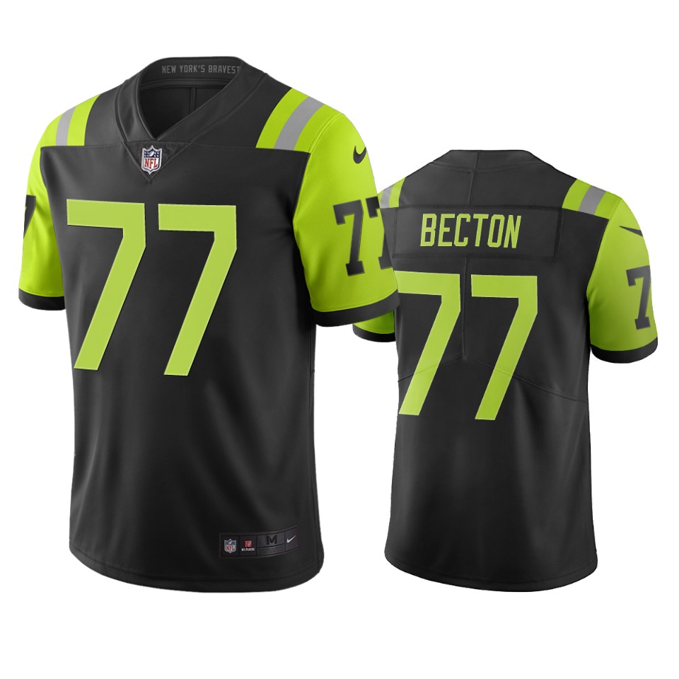 New York Jets #77 Mekhi Becton Men's Nike Black Green City Edition Vapor Limited Jersey