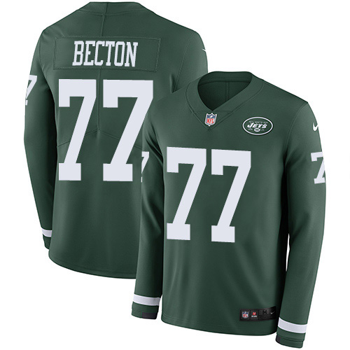 Nike Jets #77 Mekhi Becton Green Team Color Men's Stitched NFL Limited Therma Long Sleeve Jersey