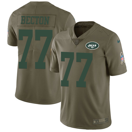 Nike Jets #77 Mekhi Becton Olive Men's Stitched NFL Limited 2017 Salute To Service Jersey