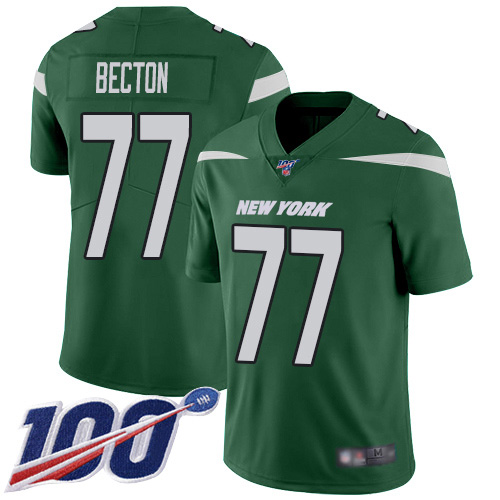 Nike Jets #77 Mekhi Becton Green Team Color Men's Stitched NFL 100th Season Vapor Untouchable Limited Jersey
