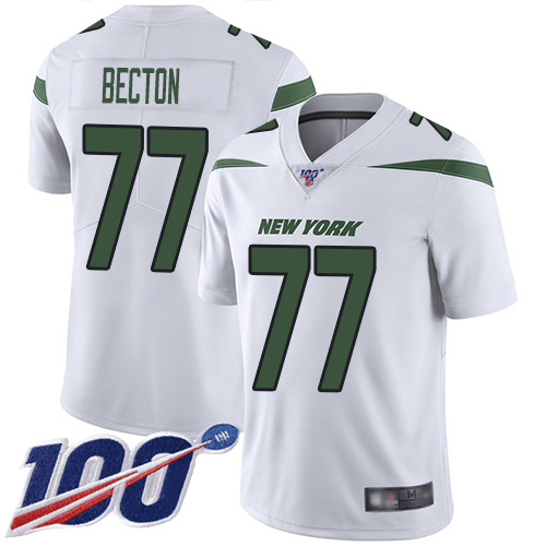 Nike Jets #77 Mekhi Becton White Men's Stitched NFL 100th Season Vapor Untouchable Limited Jersey