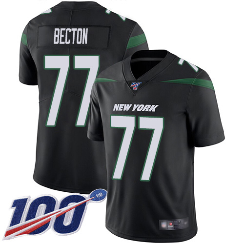 Nike Jets #77 Mekhi Becton Black Alternate Men's Stitched NFL 100th Season Vapor Untouchable Limited Jersey