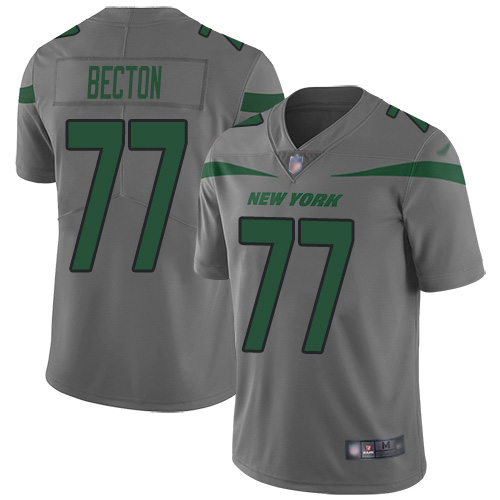 Nike Jets #77 Mekhi Becton Gray Men's Stitched NFL Limited Inverted Legend Jersey